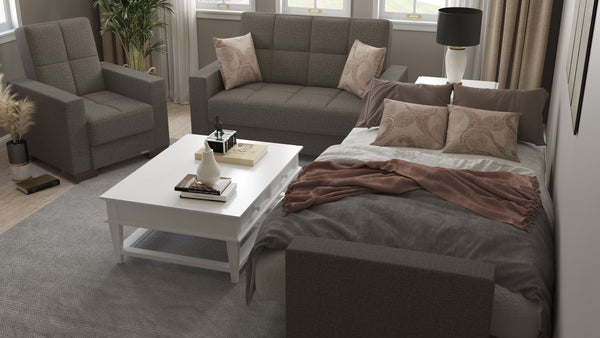 Homeroots 36" Brown Fabric And Gray Tufted Convertible Chair   521357