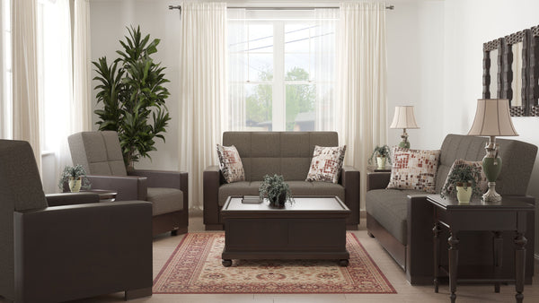 Homeroots 36" Brown Tufted Fabric And Faux Leather Convertible Chair   521358