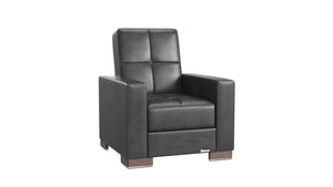 Homeroots 36" Black Faux Leather And Brown Tufted Convertible Chair   521359