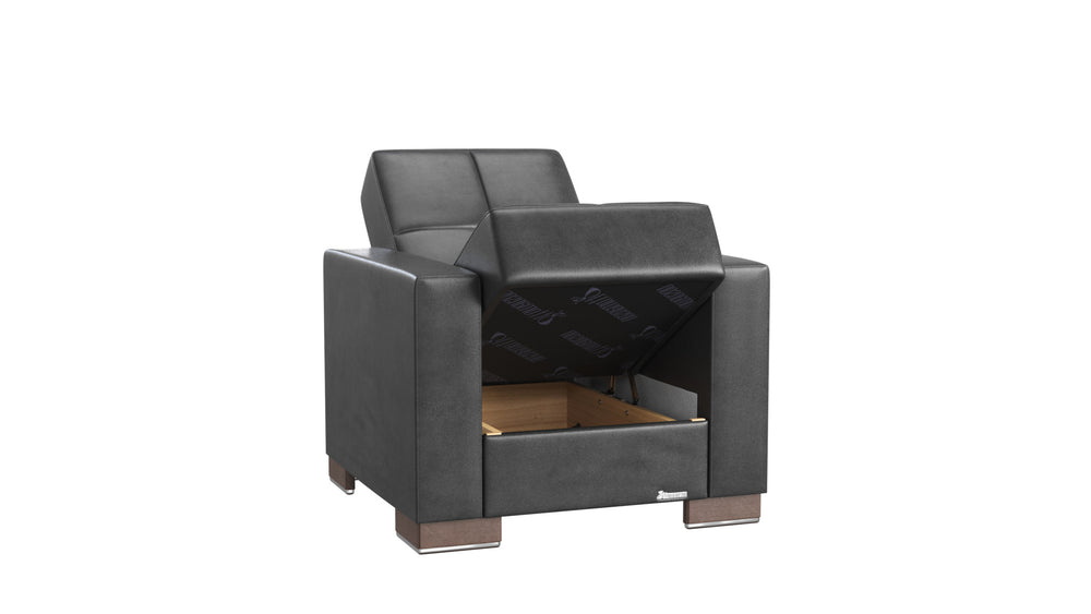 Homeroots 36" Black Faux Leather And Brown Tufted Convertible Chair   521359