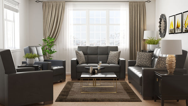 Homeroots 36" Black Faux Leather And Brown Tufted Convertible Chair   521359