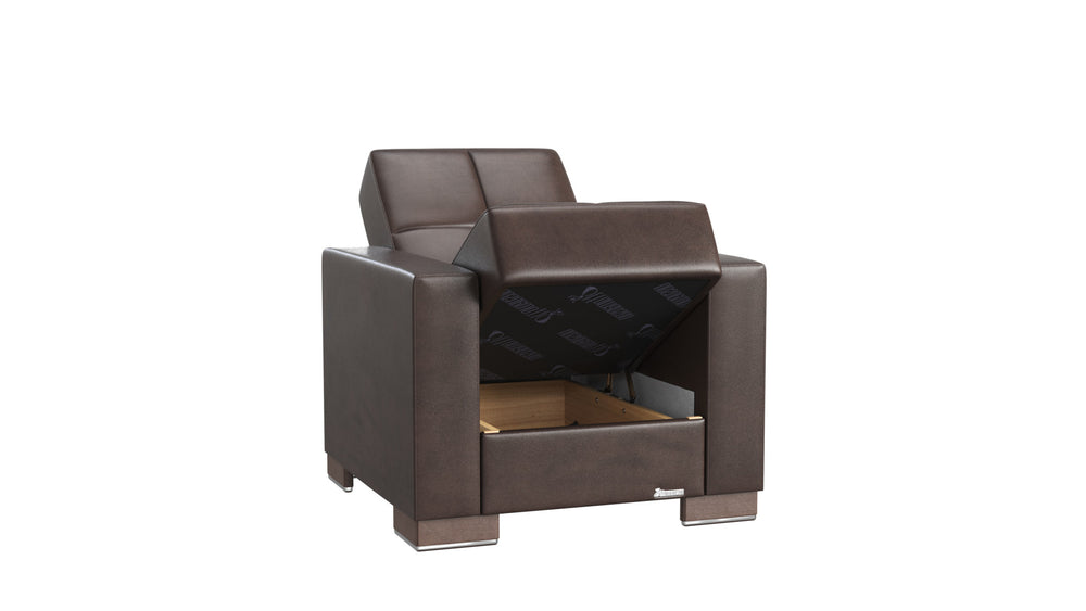 Homeroots 36" Brown Faux Leather Tufted Convertible Chair   521360