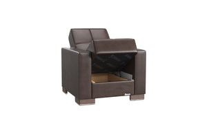 Homeroots 36" Brown Faux Leather Tufted Convertible Chair   521360