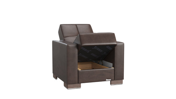 Homeroots 36" Brown Faux Leather Tufted Convertible Chair   521360