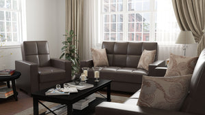 Homeroots 36" Brown Faux Leather Tufted Convertible Chair   521360