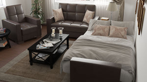 Homeroots 36" Brown Faux Leather Tufted Convertible Chair   521360