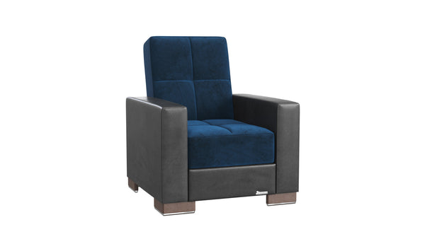Homeroots 36" Blue Velvet And Brown Tufted Convertible Chair   521361