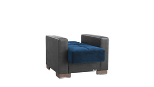 Homeroots 36" Blue Velvet And Brown Tufted Convertible Chair   521361