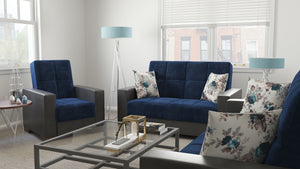 Homeroots 36" Blue Velvet And Brown Tufted Convertible Chair   521361