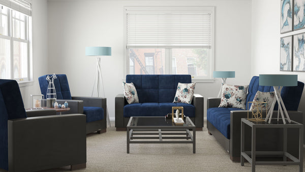 Homeroots 36" Blue Velvet And Brown Tufted Convertible Chair   521361