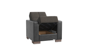 Homeroots 36" Gray Fabric And Brown Tufted Convertible Chair   521362