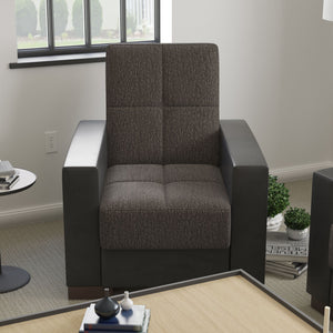 Homeroots 36" Gray Fabric And Brown Tufted Convertible Chair   521362