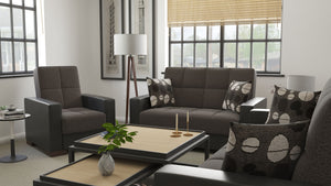 Homeroots 36" Gray Fabric And Brown Tufted Convertible Chair   521362