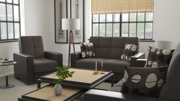 Homeroots 36" Gray Fabric And Brown Tufted Convertible Chair   521362