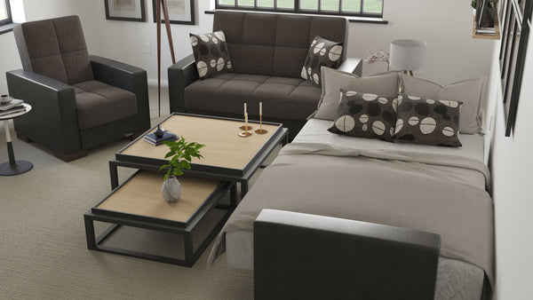 Homeroots 36" Gray Fabric And Brown Tufted Convertible Chair   521362