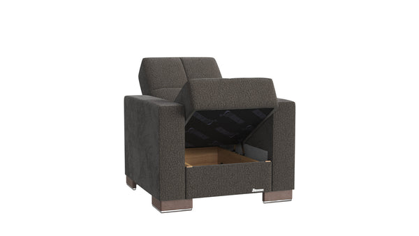 Homeroots 36" Gray Chenille And Brown Tufted Convertible Chair   521363