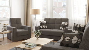 Homeroots 36" Gray Chenille And Brown Tufted Convertible Chair   521363