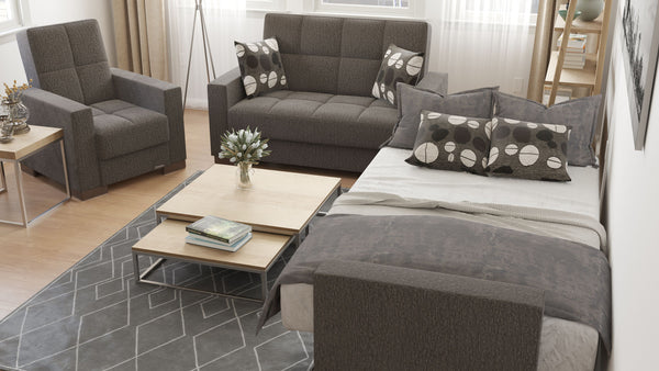 Homeroots 36" Gray Chenille And Brown Tufted Convertible Chair   521363