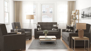 Homeroots 36" Gray Chenille And Brown Tufted Convertible Chair   521363