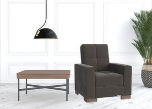 Homeroots 36" Gray Chenille And Brown Tufted Convertible Chair   521363