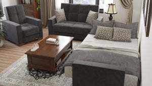 Homeroots 36" Black Microfiber Tufted Convertible Chair   521364