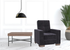 Homeroots 36" Black Microfiber Tufted Convertible Chair   521364