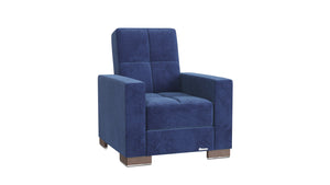 Homeroots 36" Blue Microfiber And Brown Tufted Convertible Chair   521365