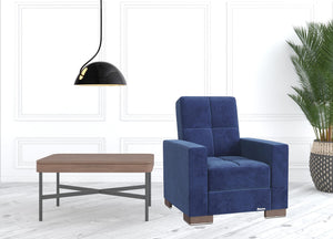 Homeroots 36" Blue Microfiber And Brown Tufted Convertible Chair   521365