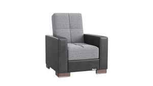 Homeroots 36" Gray Fabric And Dark Brown Faux Leather Convertible Chair   521366