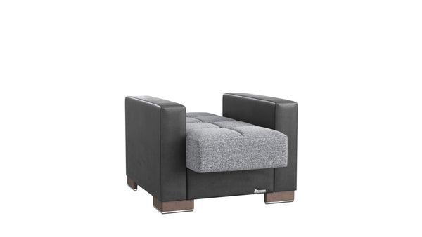 Homeroots 36" Gray Fabric And Dark Brown Faux Leather Convertible Chair   521366