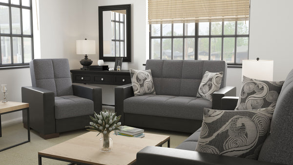 Homeroots 36" Gray Fabric And Dark Brown Faux Leather Convertible Chair   521366