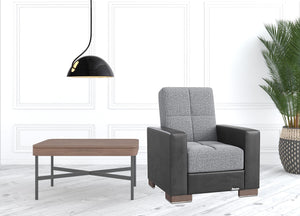 Homeroots 36" Gray Fabric And Dark Brown Faux Leather Convertible Chair   521366