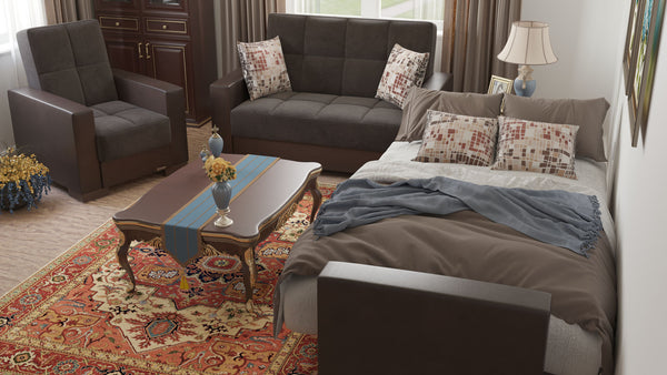 Homeroots 36" Brown Microfiber And Faux Leather Convertible Chair   521367