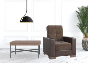 Homeroots 36" Brown Microfiber And Faux Leather Convertible Chair   521367