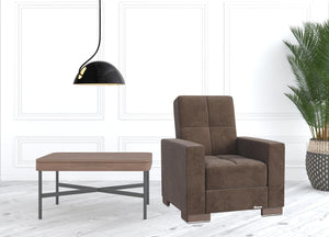 Homeroots 36" Brown Tufted Microfiber Convertible Chair   521368