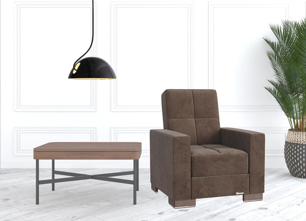 Homeroots 36" Brown Tufted Microfiber Convertible Chair   521368