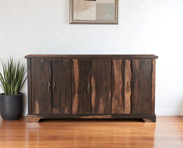 HomeRoots 72" Solid Wood Live Edge Sideboard - Mid-Century Modern Design with Brass Accents & Ample Storage 521370