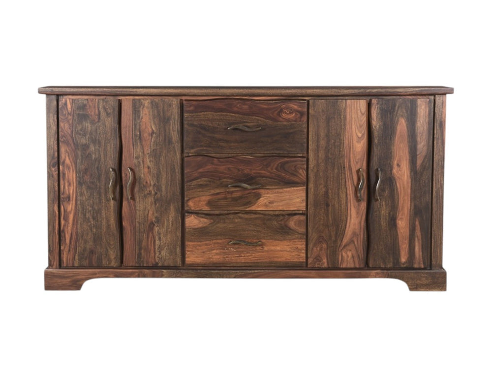HomeRoots 72" Dark Brown Solid Wood Live Edge Sideboard - Mid-Century Modern Three Drawer Storage Solution 521371