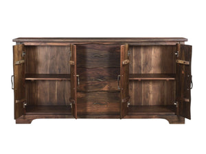 HomeRoots 72" Dark Brown Solid Wood Live Edge Sideboard - Mid-Century Modern Three Drawer Storage Solution 521371