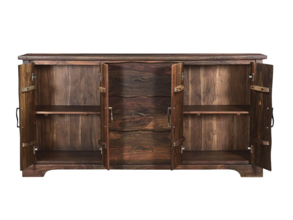 HomeRoots 72" Dark Brown Solid Wood Live Edge Sideboard - Mid-Century Modern Three Drawer Storage Solution 521371