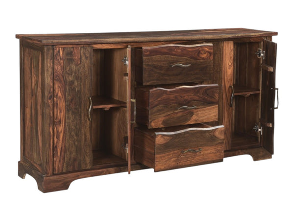 HomeRoots 72" Dark Brown Solid Wood Live Edge Sideboard - Mid-Century Modern Three Drawer Storage Solution 521371