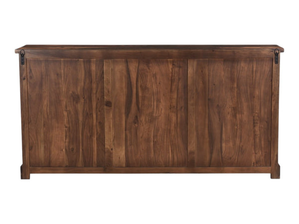 HomeRoots 72" Dark Brown Solid Wood Live Edge Sideboard - Mid-Century Modern Three Drawer Storage Solution 521371