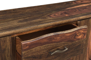HomeRoots 72" Dark Brown Solid Wood Live Edge Sideboard - Mid-Century Modern Three Drawer Storage Solution 521371