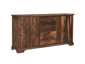 HomeRoots 72" Dark Brown Solid Wood Live Edge Sideboard - Mid-Century Modern Three Drawer Storage Solution 521371
