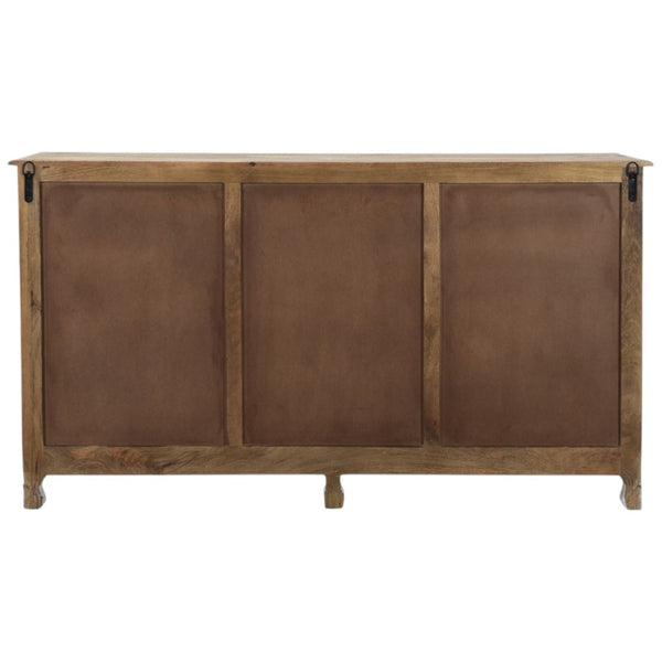 HomeRoots 66" White Distressed Sideboard - Hand-Carved Floral Details, Six Drawers & Two Doors for Stylish Storage 521377