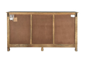 HomeRoots 66" Black Distressed Solid Wood Sideboard with Floral Carving, Six Drawers & Versatile Storage Style 521378