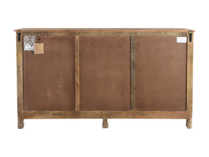 HomeRoots 66" Gray Distressed Solid Wood Sideboard with Carved Floral Design - Rustic Storage & Versatility 521379