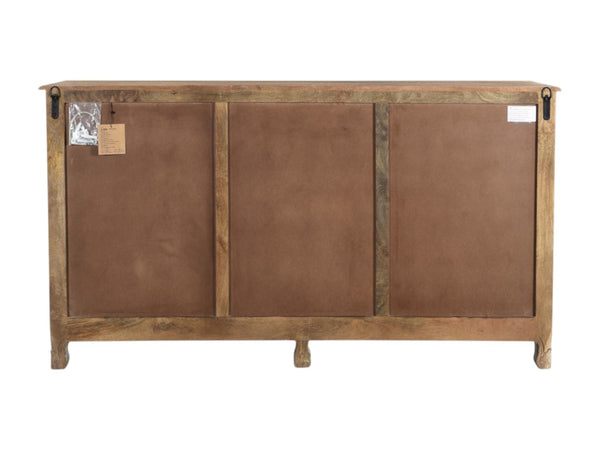 HomeRoots 66" Gray Distressed Solid Wood Sideboard with Carved Floral Design - Rustic Storage & Versatility 521379