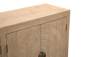 HomeRoots 95" Solid Wood Carved Geometric Sideboard in Antiqued Gold - Elegant Storage for Any Space! 521383