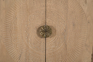 HomeRoots 95" Solid Wood Carved Geometric Sideboard in Antiqued Gold - Elegant Storage for Any Space! 521383